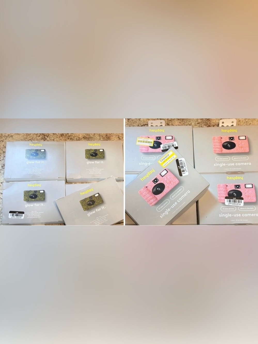 Lot of 5 Heyday Neon Smiley One-Time-Use Camera. Glows in the Dark *Party*